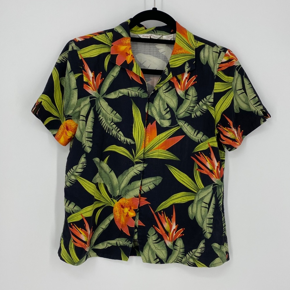Tommy Bahama Black silk floral Hawaiian shirt SM